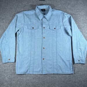 Vintage Sears Western Wear Denim Shirt Men's 2XL Blue Button Up Cowboy - READ